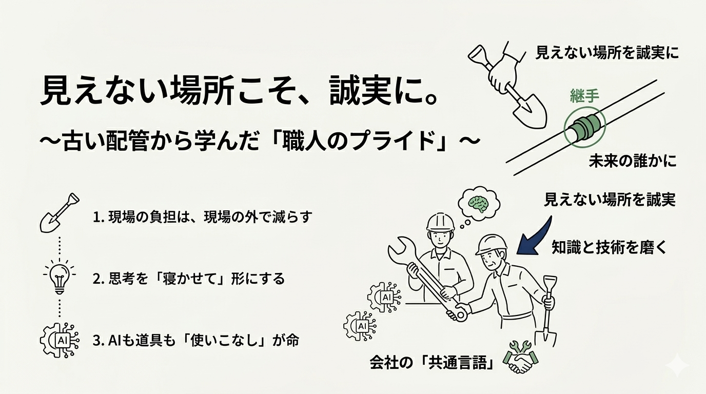 見えない場所こそ、誠実に。～古い配管から学んだ「職人のプライド」～
